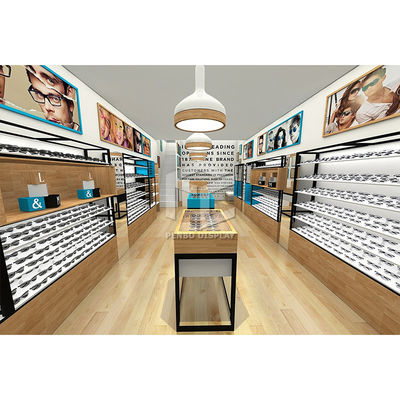 Melamine Board Optical Shop Display Cabinets Rack With T5 LED Lighting