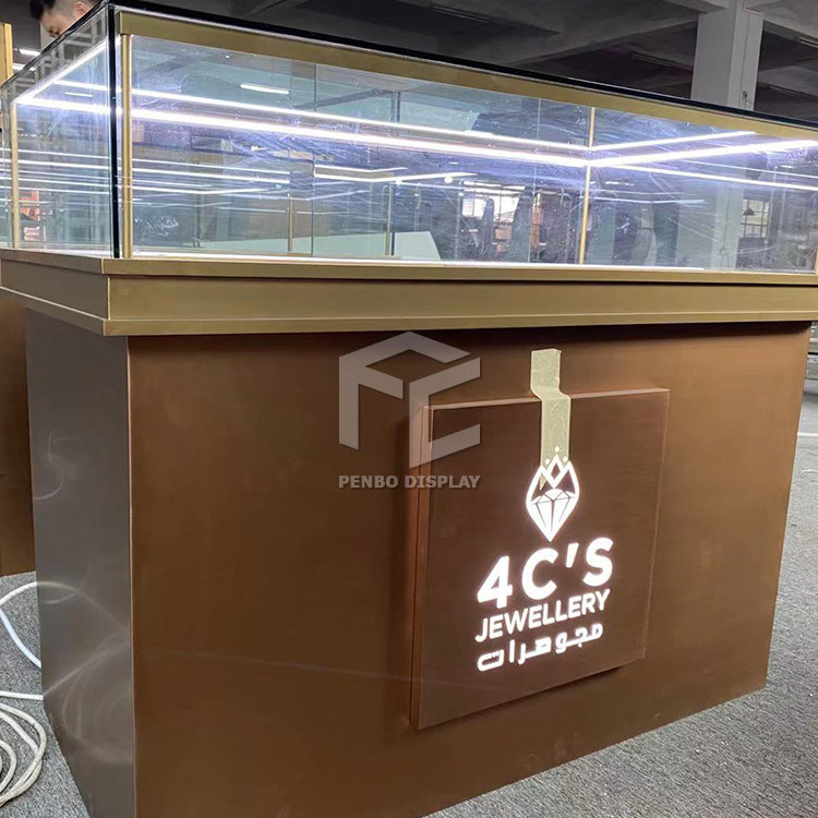 Glossy Metal Jewelry Display Showcase Custom Logo