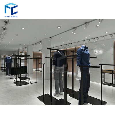 Rak Pajangan Pakaian Kayu Warna Emas Hitam Untuk Desain Interior Toko